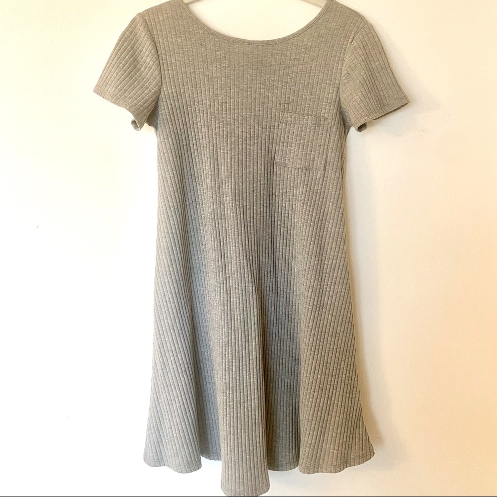 Gray Ribbed Dress with Criss Cross Back